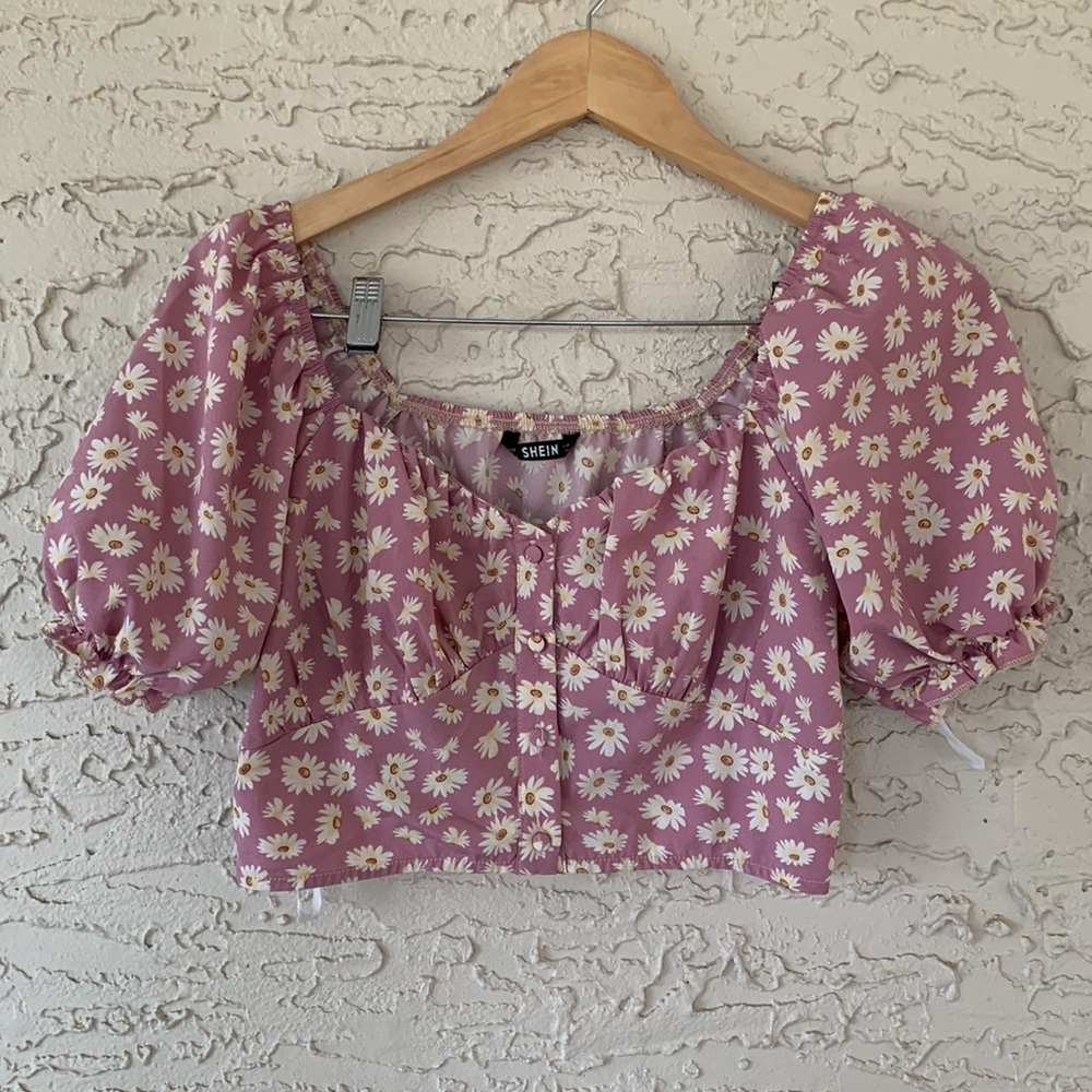 🌟3/$20 Purple Floral Peasant Blouse Crop Top